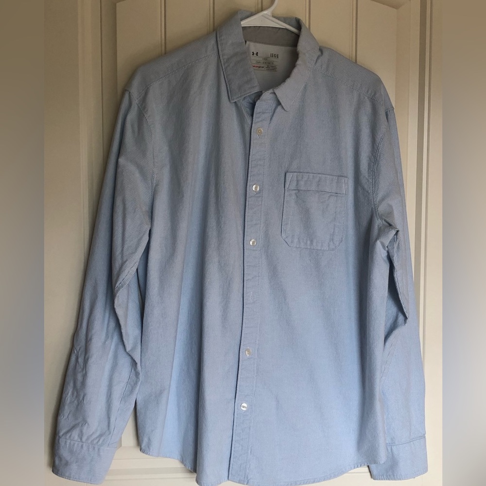 Under Armour Loose Heat Gear Long Sleeve Oxford Men’s Size L Blue/White Strip